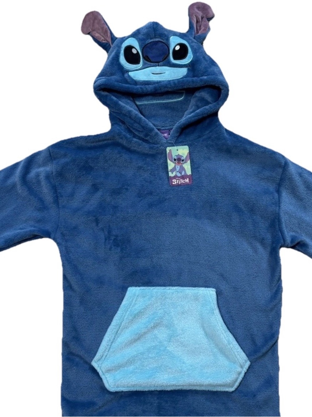 Disney Stitch Hoodie Adult Large Blue Fleece Pullover | Cozy Kawaii Y2K Pillow